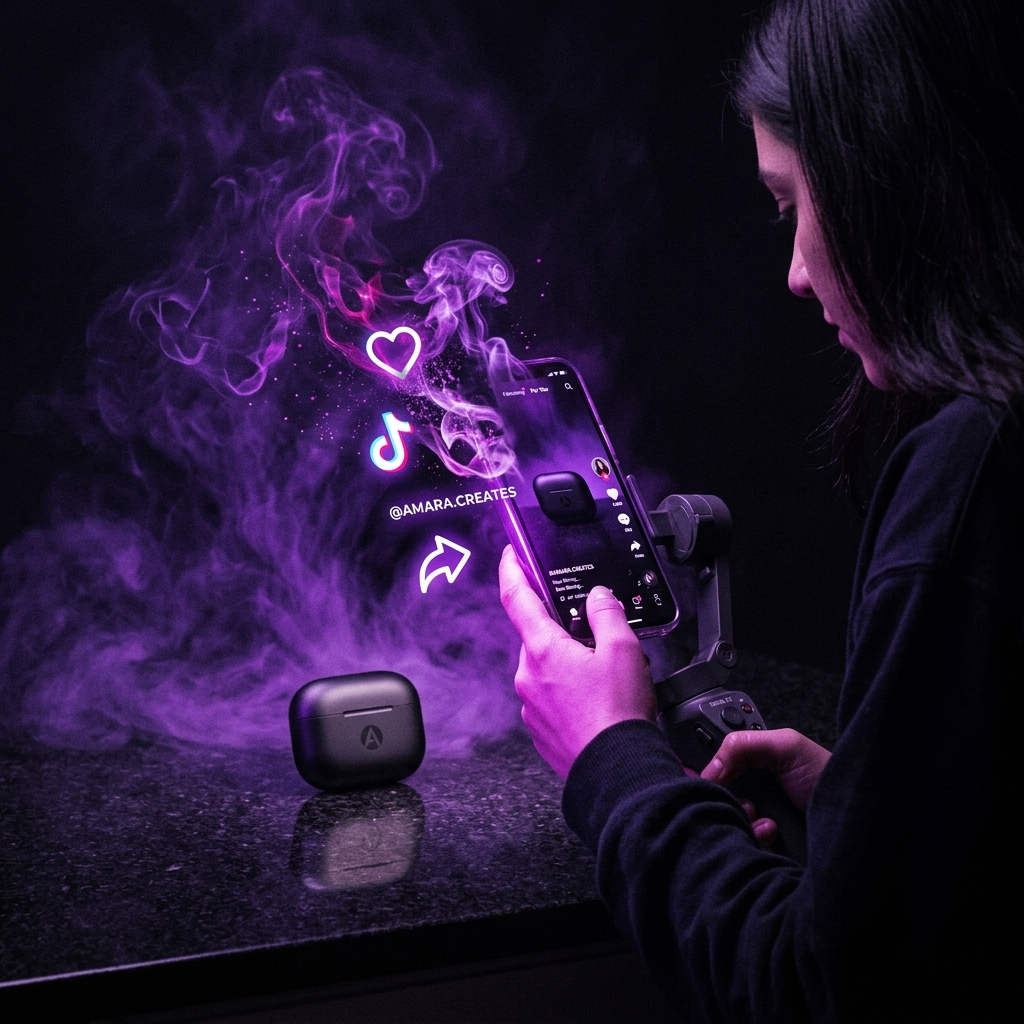 Operator reviewing ecommerce metrics and cash flow data on a device late at night, purple cinematic lighting